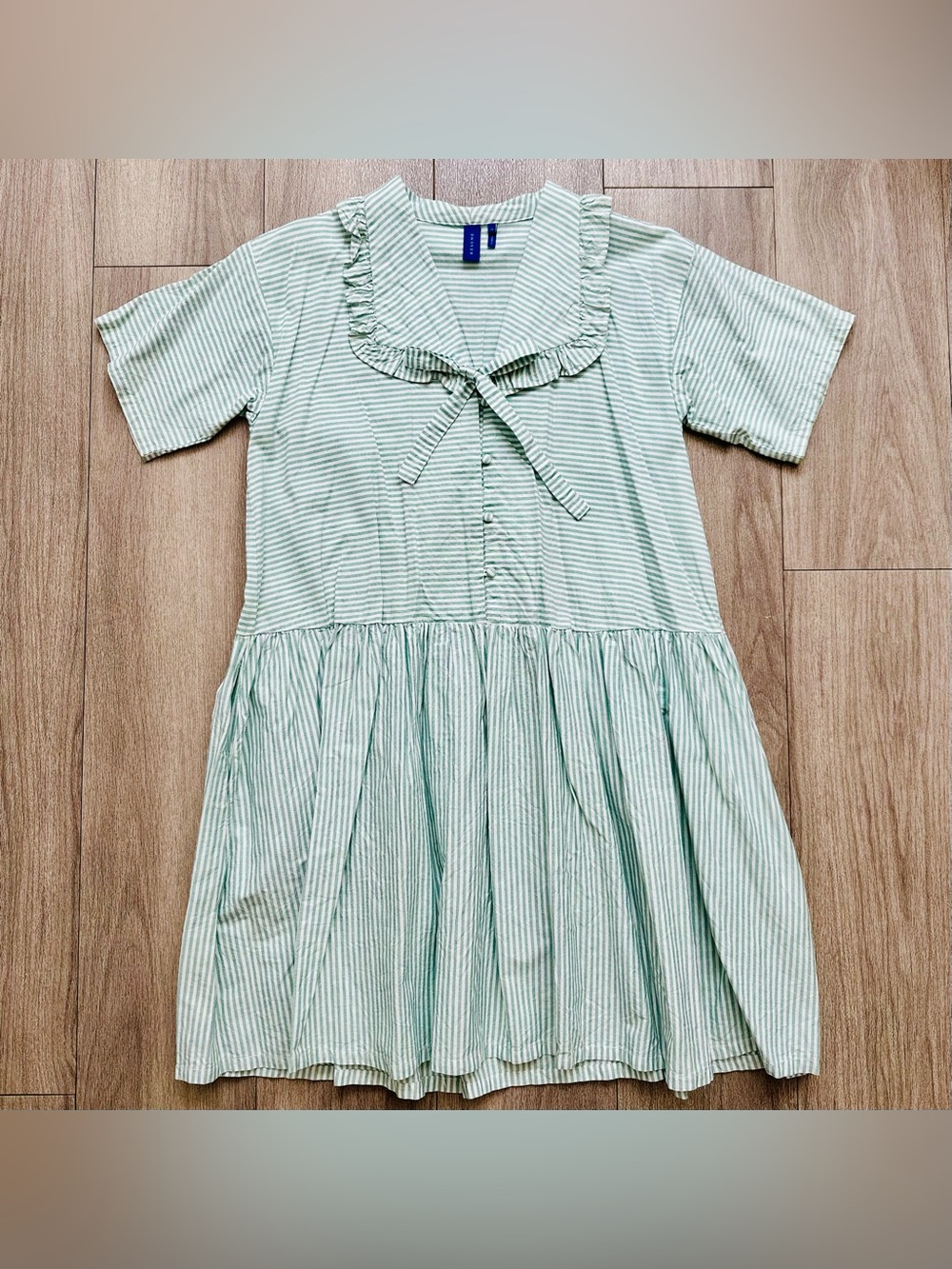 Résumé Delmara Striped Ruffle Sailor Collar Cotton Mini Dress